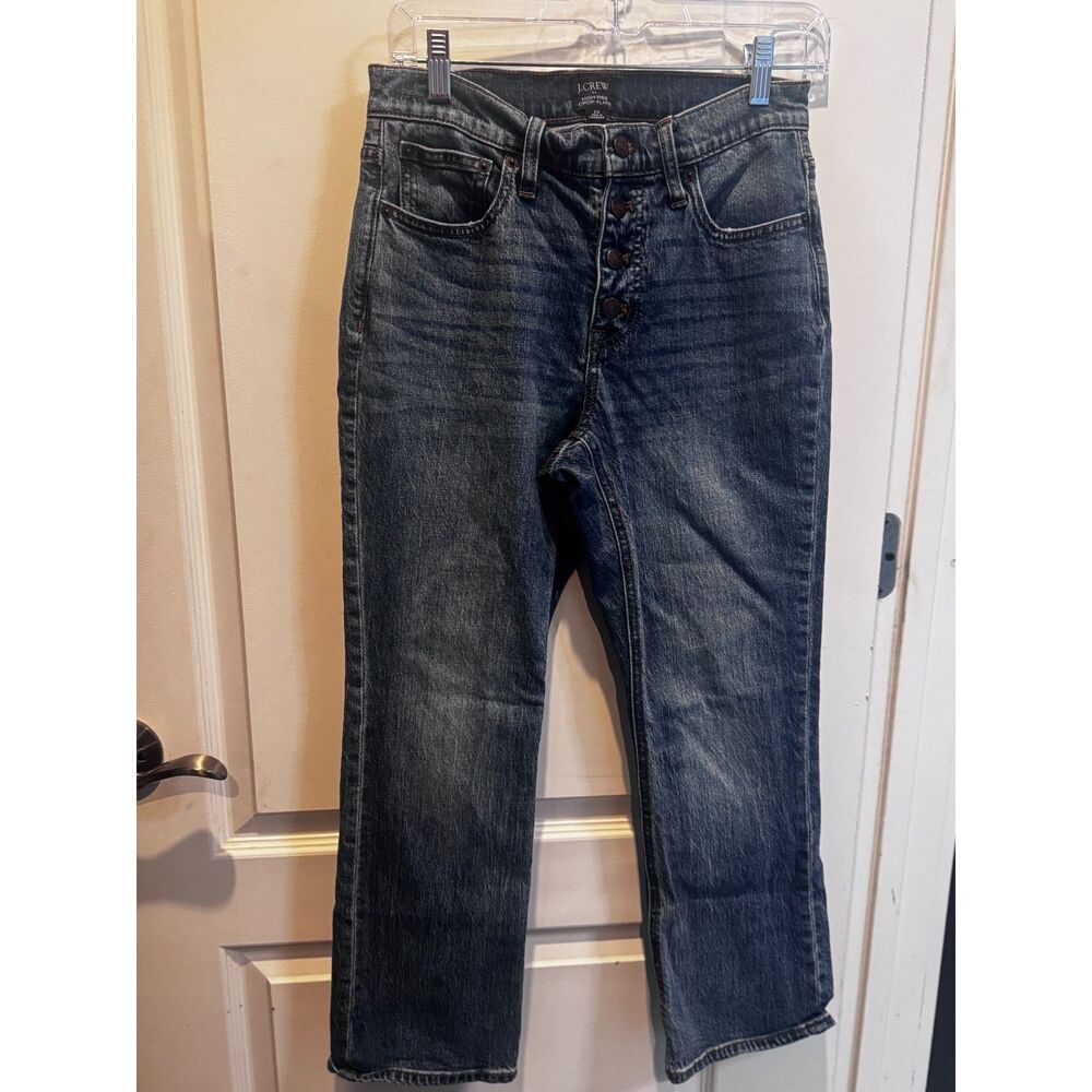 J.Crew High Rise Crop Flare Jeans Button Fly Dark Wash Size 26